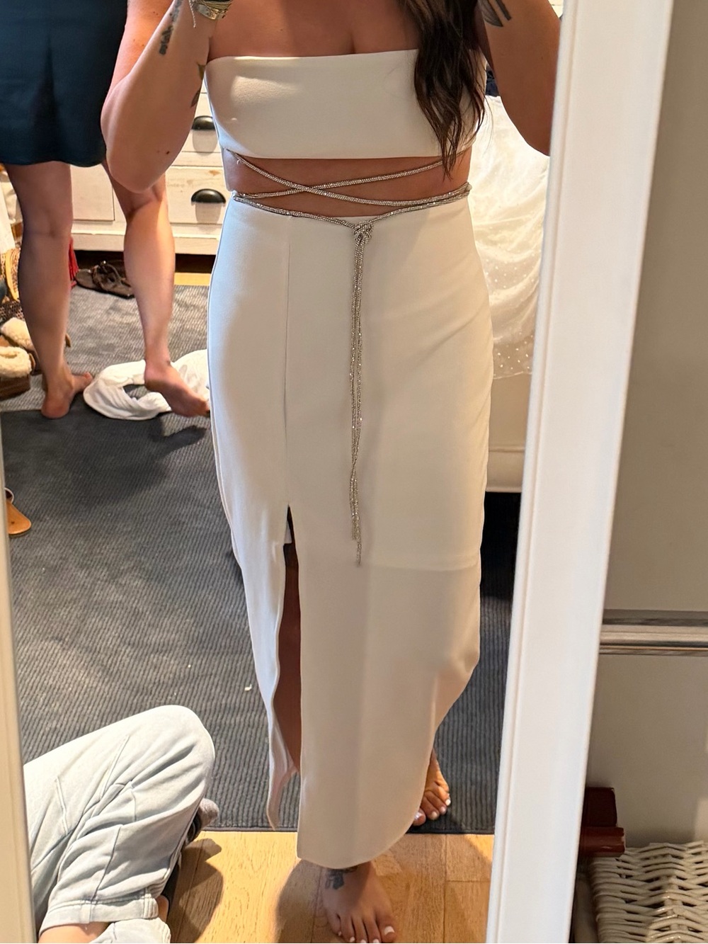 Hello Molly White Two-Piece Midi Dress with Cutout